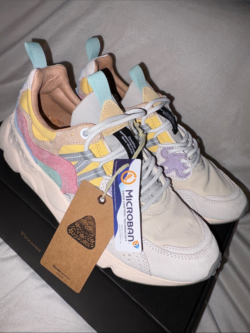 NWT Flower Mountain YAMANO 3 WOMAN Suede and technical fabric sneakers BeigeGrey - Picture 9 of 15